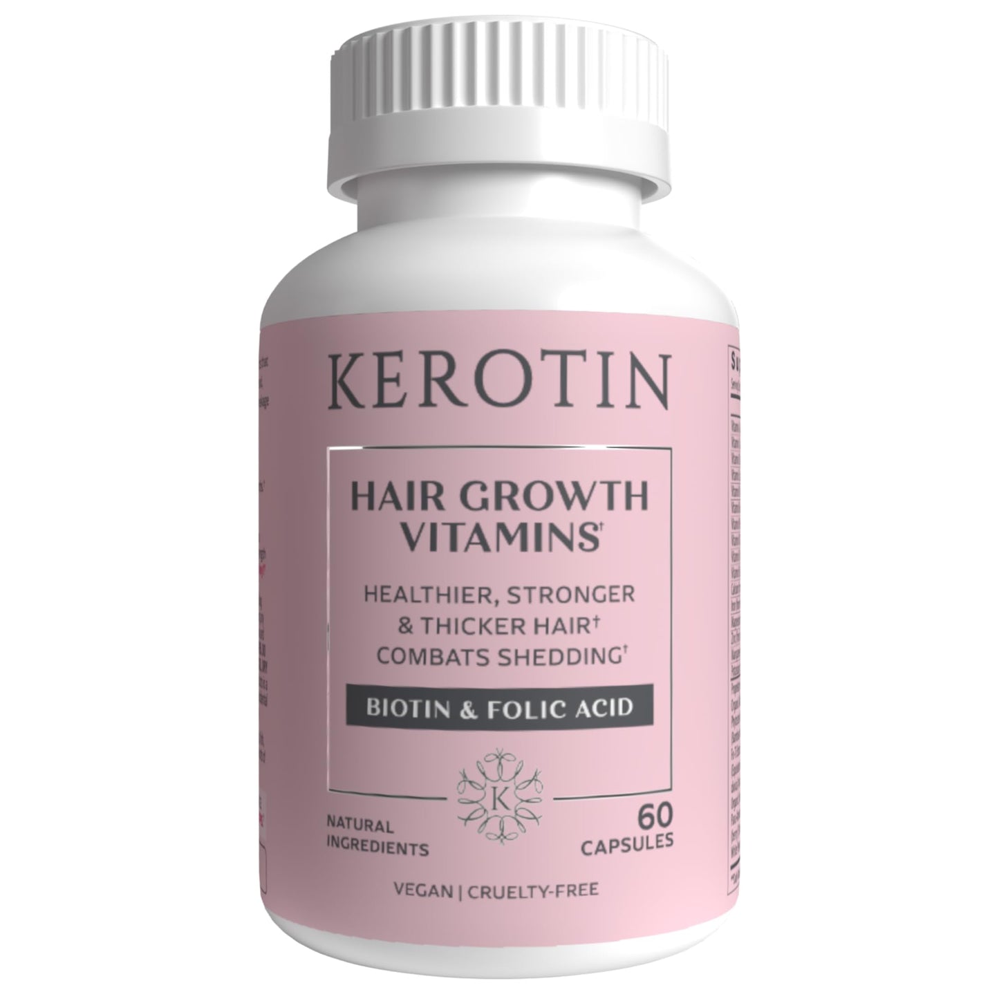 K Kerotin Hair Growth Vitamins, Biotin Supplement, DHT Blocker, Collagen Stimulator, for Hair Loss Support, Nail & Skin Care, Includes Saw Palmetto, Vitamin D3 & More Capsules, 60 Count