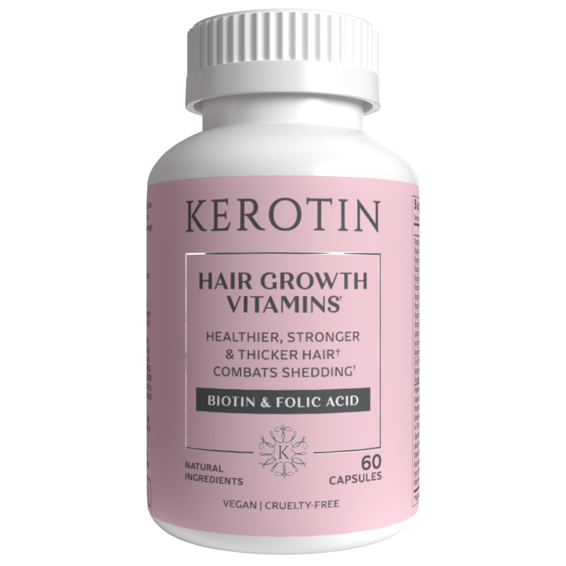 K Kerotin Hair Growth Vitamins, Biotin Supplement, DHT Blocker, Collagen Stimulator, for Hair Loss Support, Nail & Skin Care, Includes Saw Palmetto, Vitamin D3 & More Capsules, 60 Count