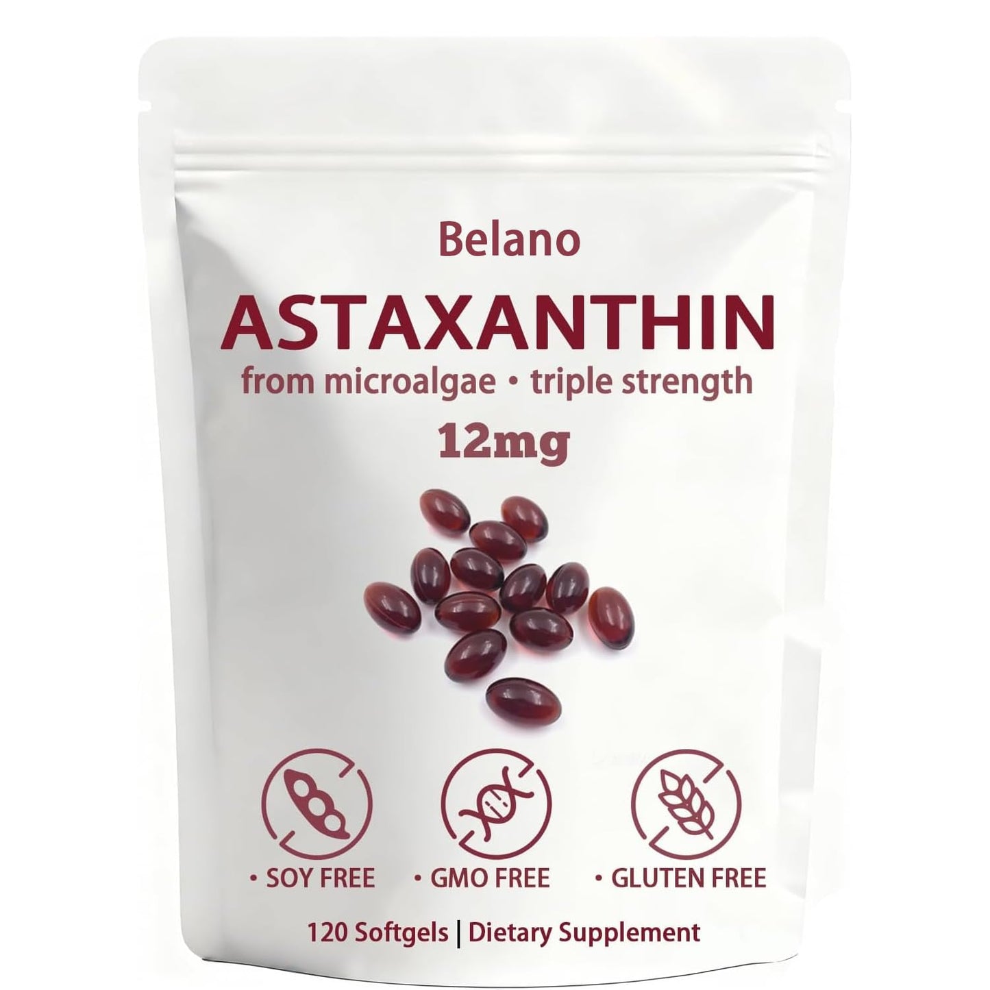BELANO Nuvapure Astaxanthin 12 mg Softgels, 120 Count