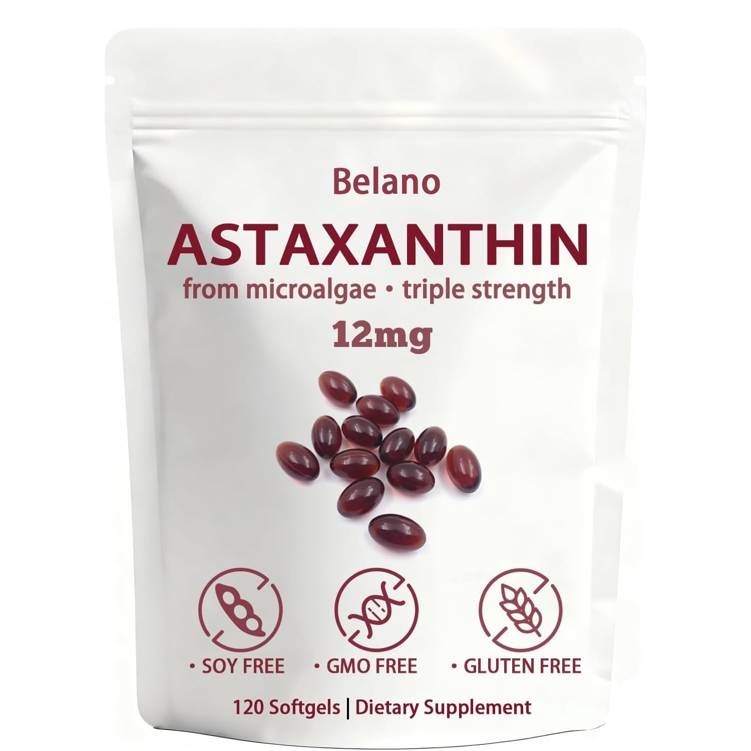 BELANO Nuvapure Astaxanthin 12 mg Softgels, 120 Count