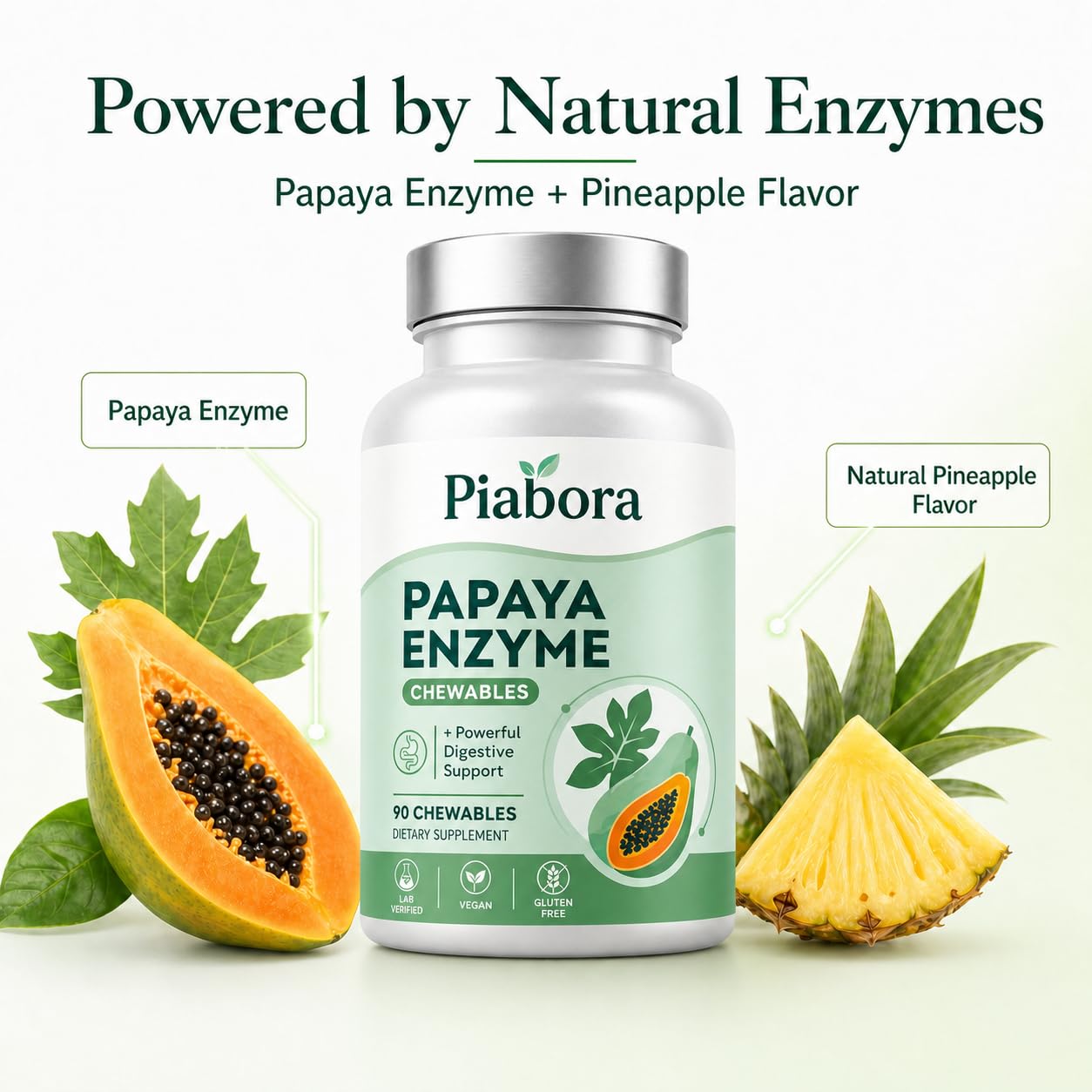 Piabora Papaya Enzyme Chewables 90 Count
