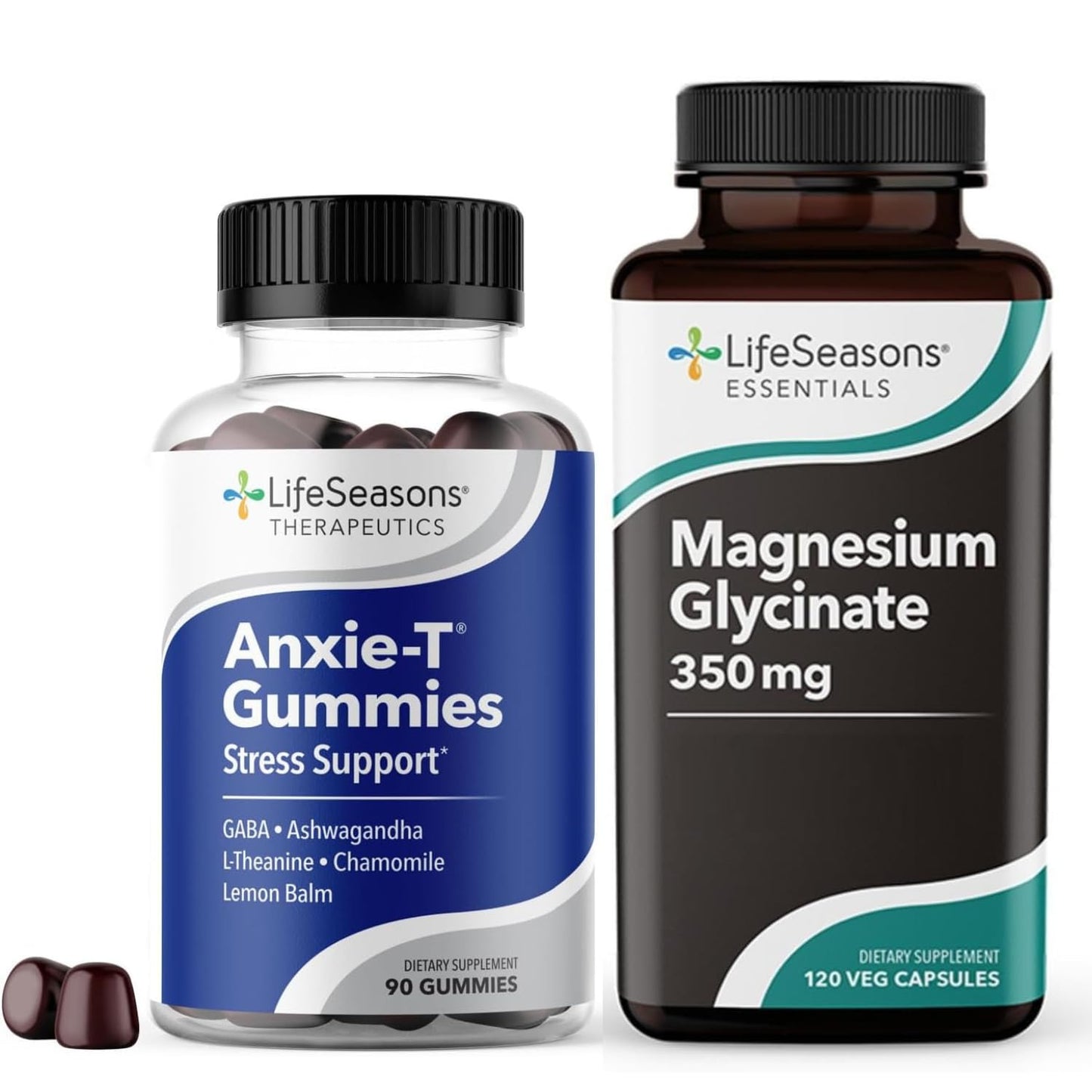 LifeSeasons Anxie-T Stress Relief Gummies & Magnesium Glycinate 350mg Capsules, 210 Count
