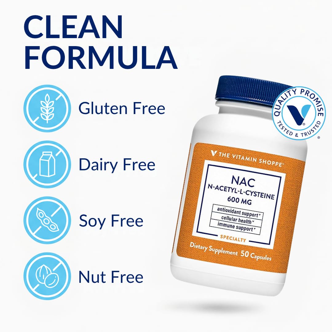 The Vitamin Shoppe NAC Supplement 600mg N-Acetyl L-Cysteine Capsules, 50 Count