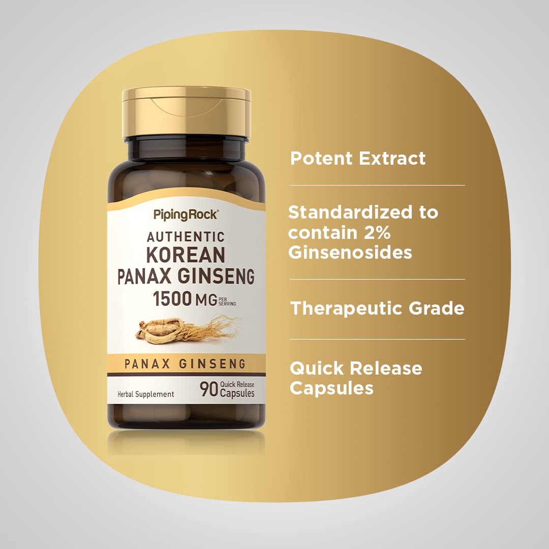 Piping Rock Korean Panax Ginseng Supplement 1500mg Capsules, 90 Capsules