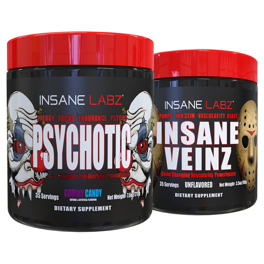 Insane Labz Psychotic and Insane Veinz Pre-Workout Stack Powder, 12.8 oz