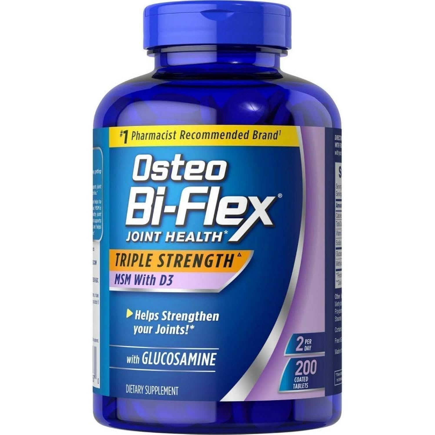 Osteo Bi-Flex Triple Strength Glucosamine 1500 mg, MSM 1500 mg with Vitamin D3 1000 IU Tablets, 200 Tablets