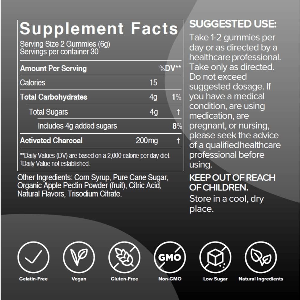 Gumi Coconut Activated Charcoal Gummies - 200mg per Gummy, 60 Count