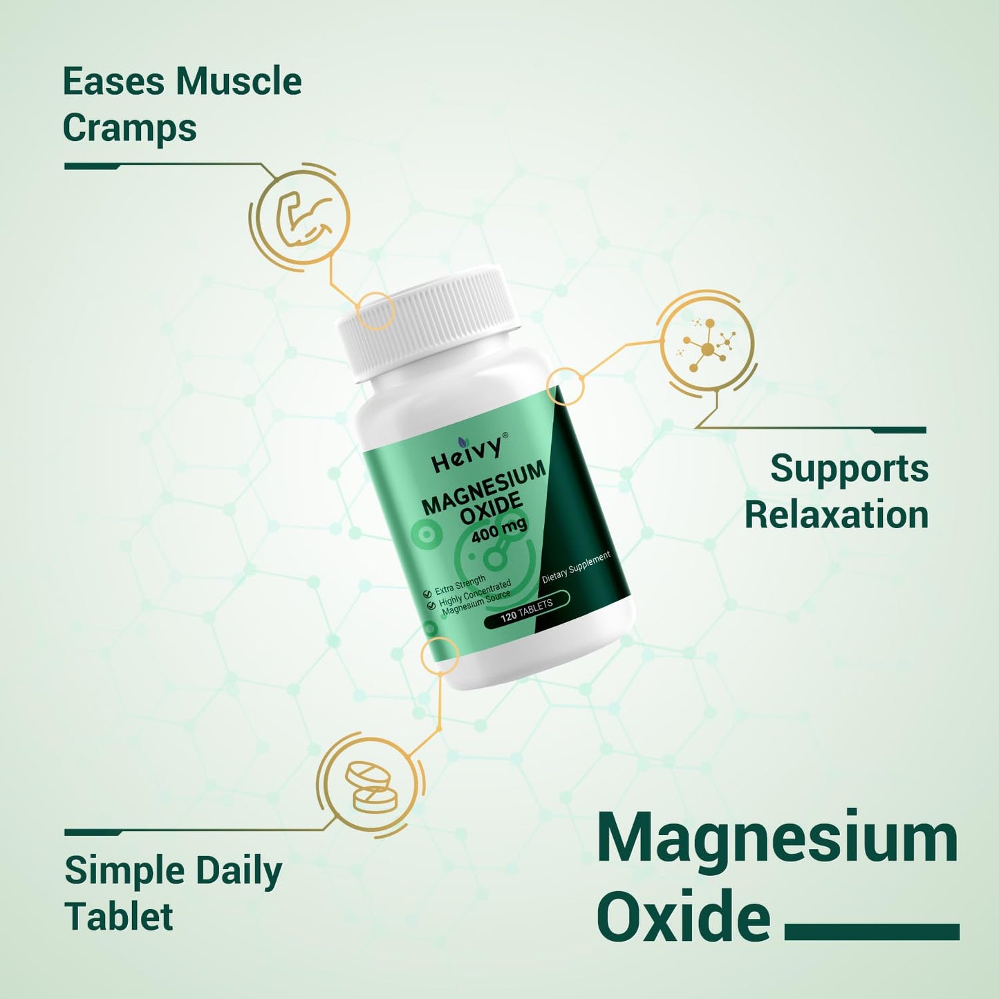 Heivy Magnesium Oxide 400mg Magnesium Supplement for Support Muscle Recovery & Relaxation, 120 Tablets