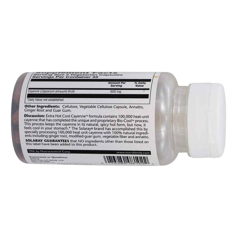 Solaray Cool Cayenne Extra Hot Capsules, 90 Count