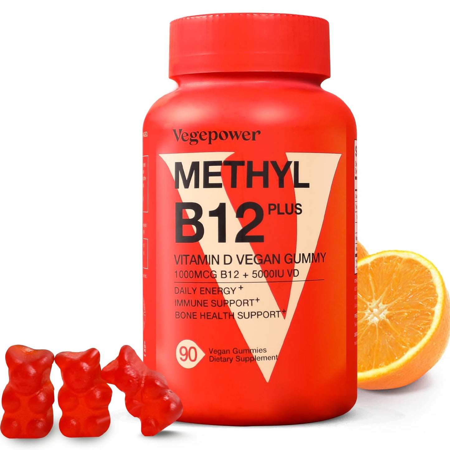 VEGEPOWER Vitamin B12 D3 Vegan Gummies, 90 Count