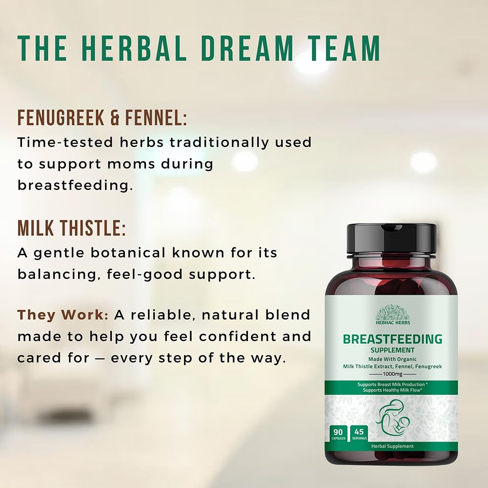 Hebhac Herbs Breastfeeding Supplement for Milk Supply Support with Fenugreek, Fennel & Milk Thistle, Capsules, 90 Capsules