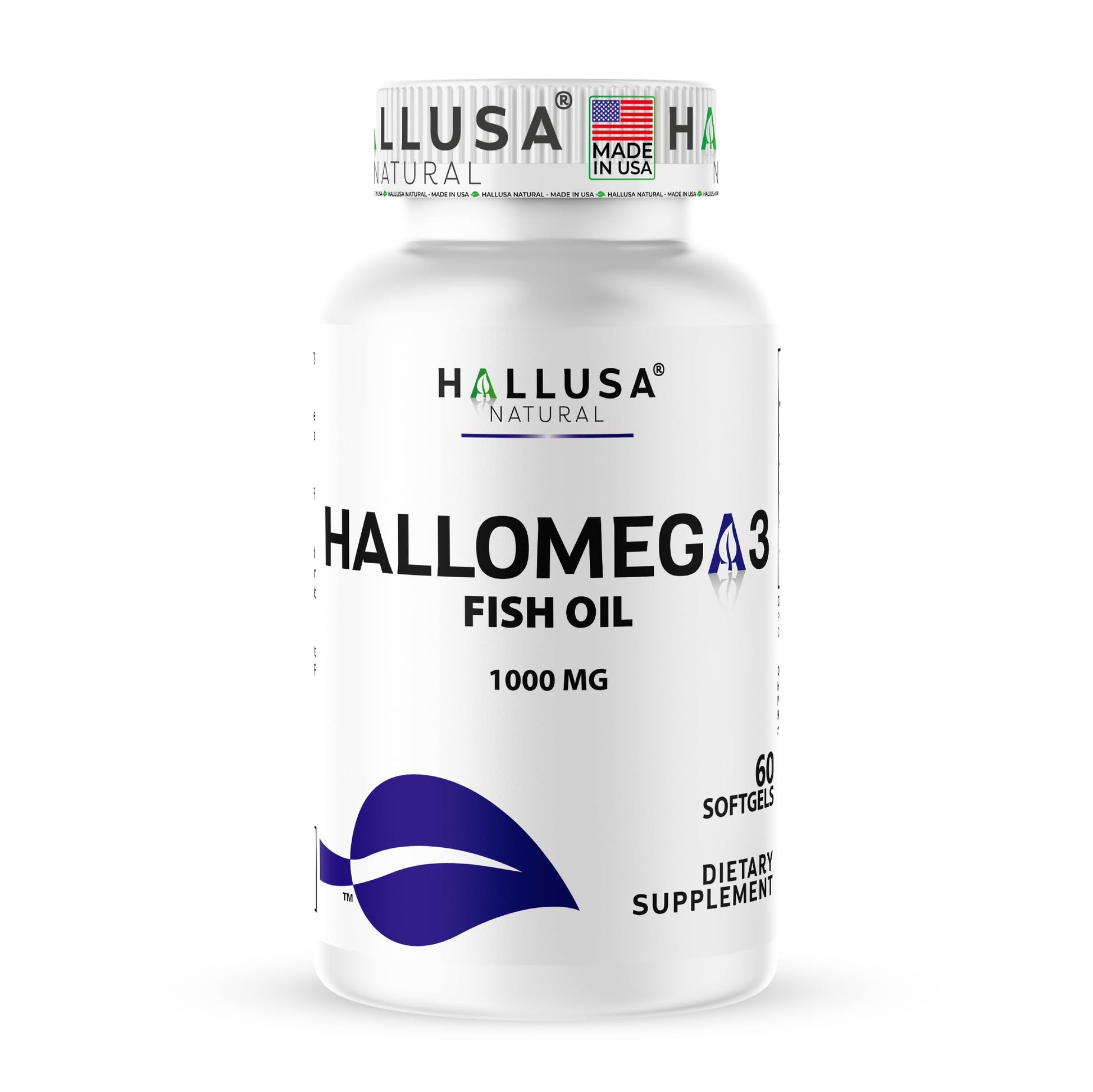 Hallusa Natural Omega 3 Fish Oil 1000mg with 800mg Omega-3, Essential Fatty Acids EPA & DHA, Heart, Brain & Eye Support Softgel 60