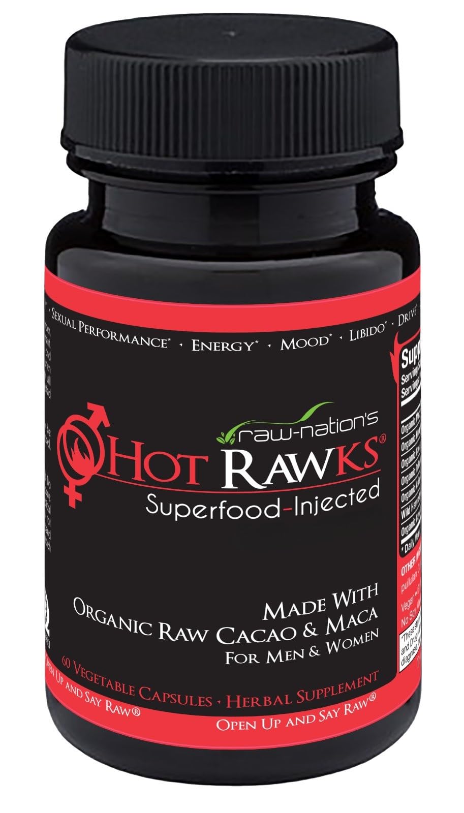 Hot Rawks RAW-NATION'S Organic Maca Root Supplement Capsules, 60 Count