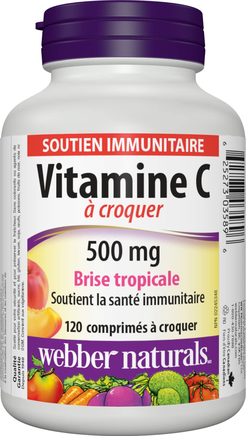 Webber Naturals Vitamin C Chewable 500 mg, 120 Tablets