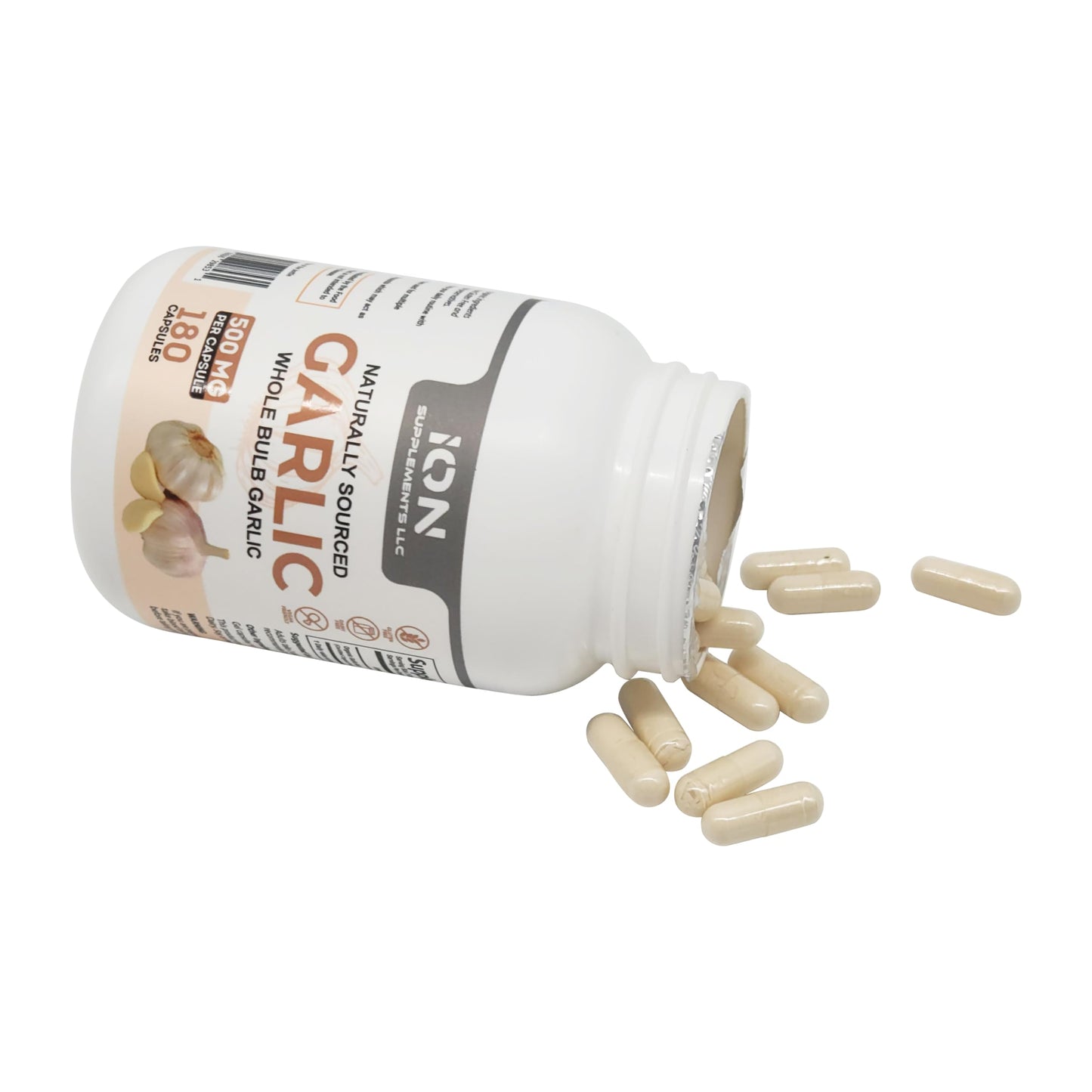 Ion Supplements LLC Herbal Organic Whole Bulb Garlic Capsules, 500 mg, 180 Count