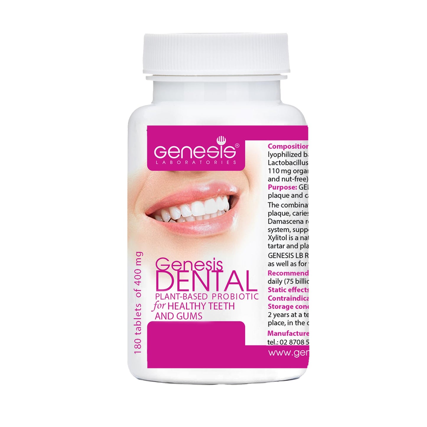 Genesis LABORATORIES Plant-Based Dental Probiotic Supplement – Oral Care & Immune Support with Lactobacillus Bulgaricus & Bifidobacterium, Gut Healing & Natural Oral Health for Women & Men, 180 Tablets