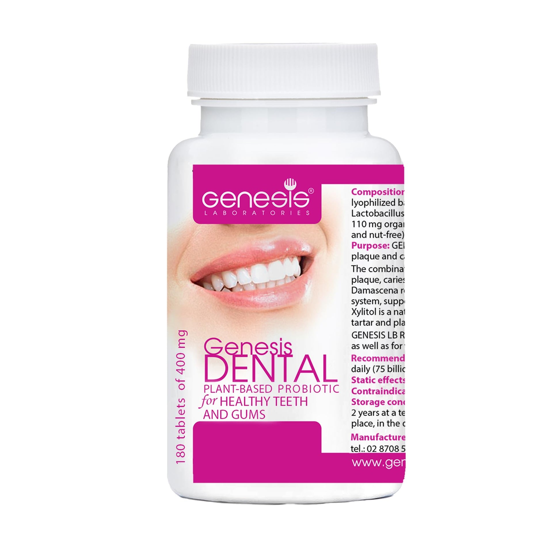 Genesis LABORATORIES Plant-Based Dental Probiotic Supplement – Oral Care & Immune Support with Lactobacillus Bulgaricus & Bifidobacterium, Gut Healing & Natural Oral Health for Women & Men, 180 Tablets
