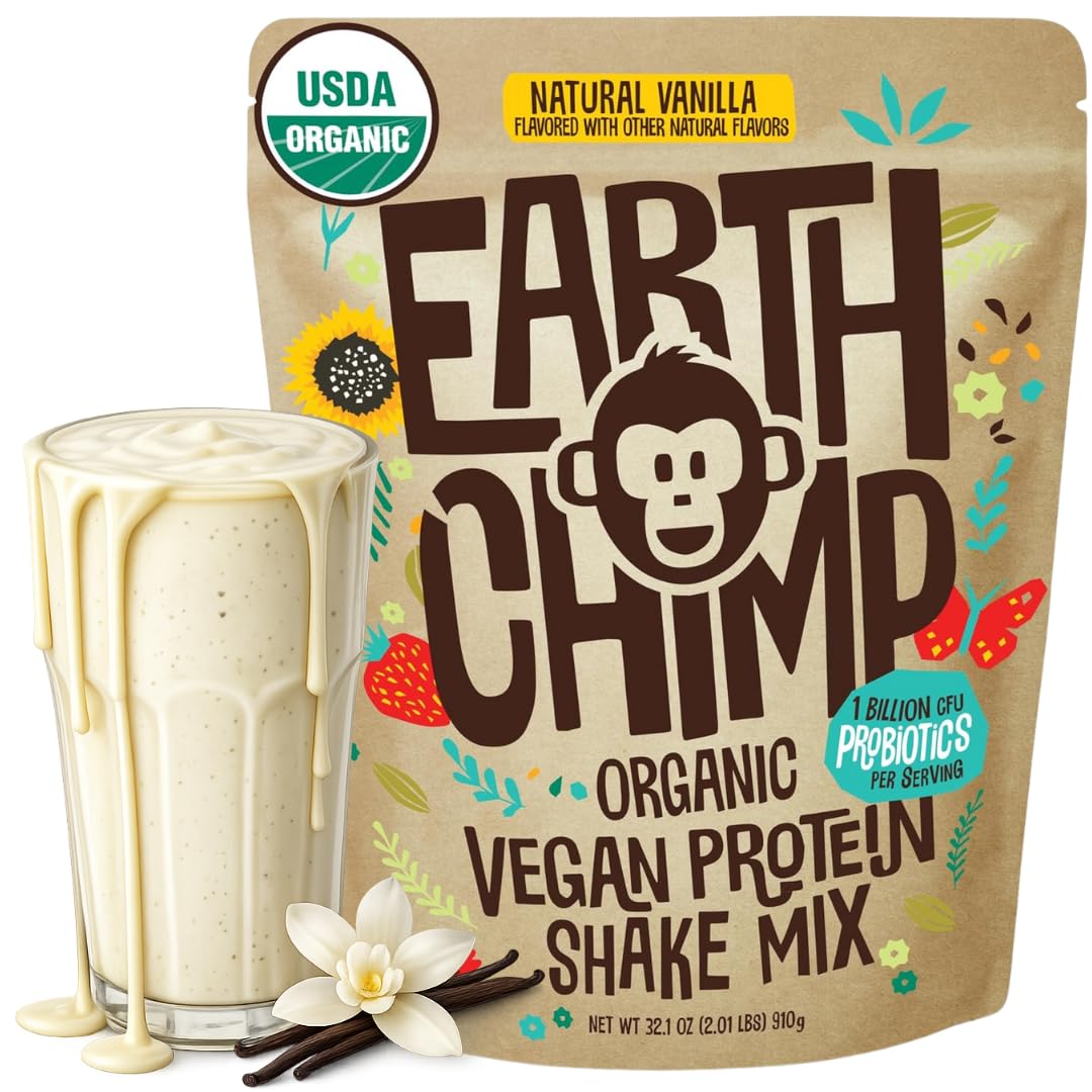 EarthChimp Organic Vegan Protein Powder with Probiotics, 32.1 oz