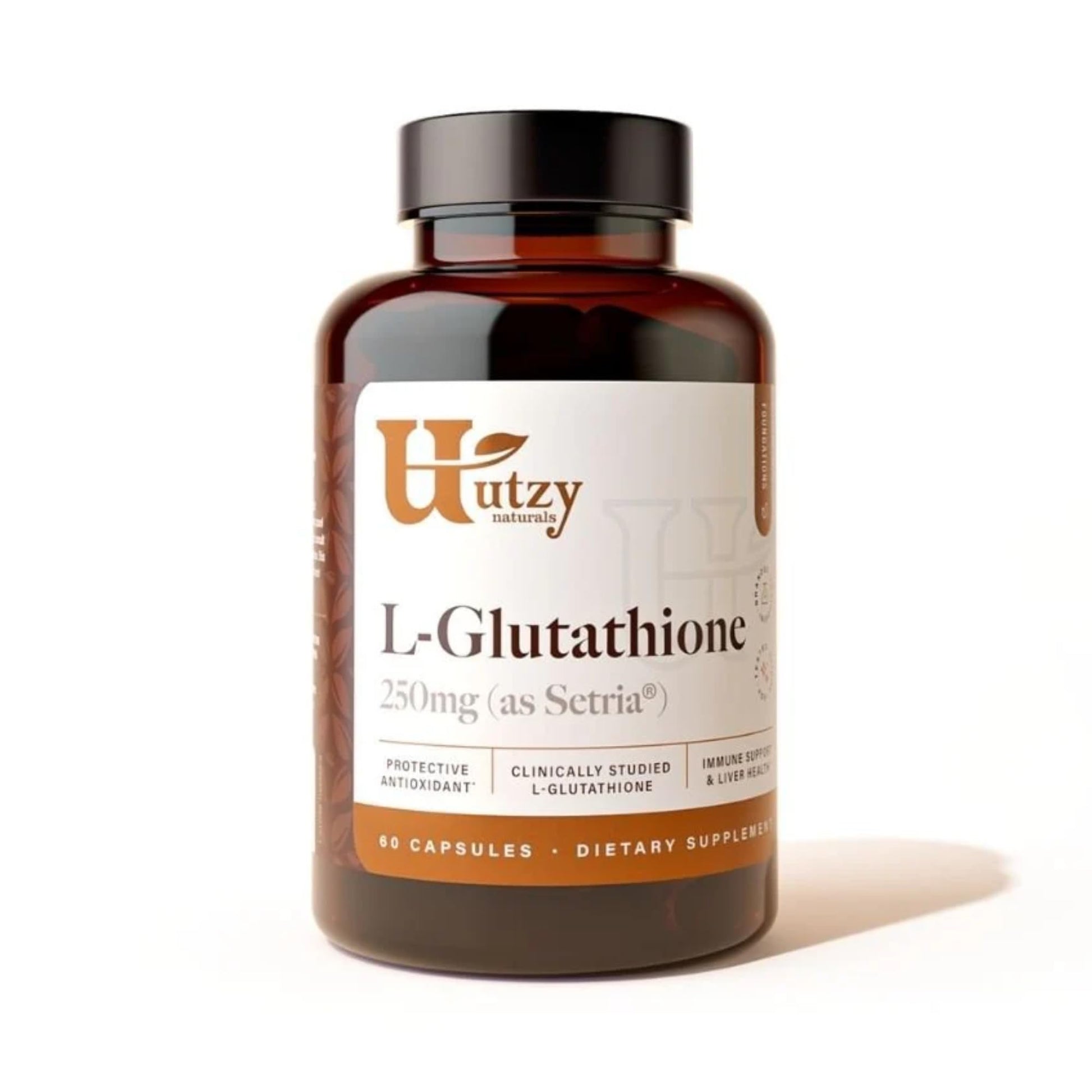Utzy Naturals Glutathione 250 mg Setria Reduced L-Glutathione, 60 Capsules