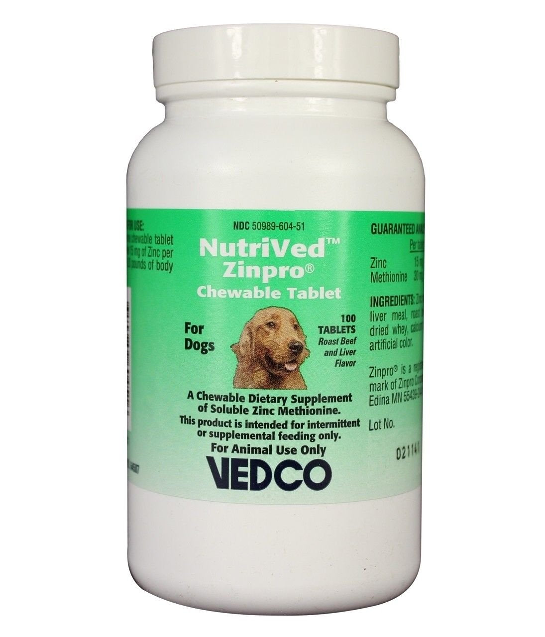 Vedco Nutrived ZinPro Zinc Methionine Chewable Tablets for Dogs, 100 Count