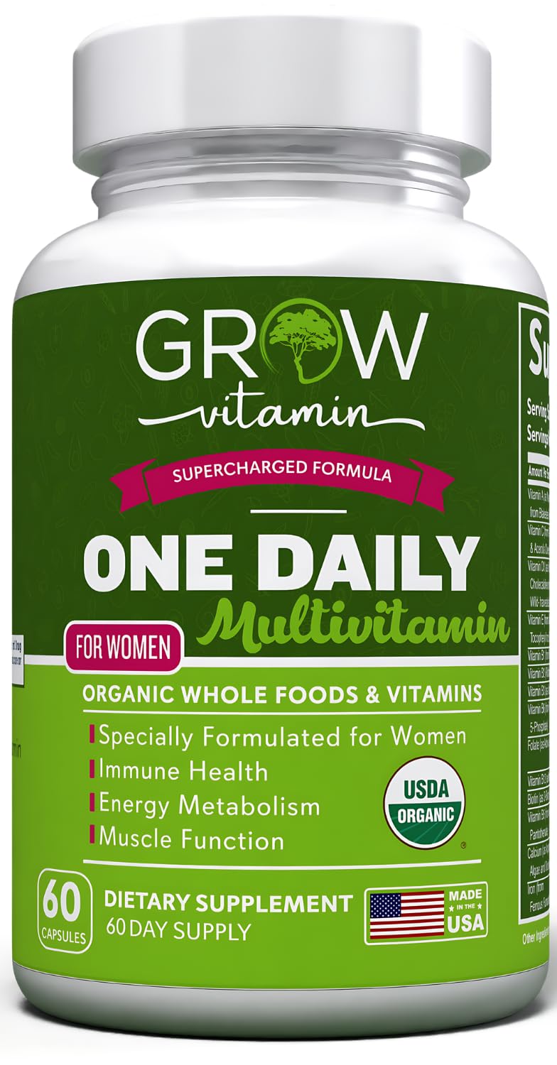 Grow Vitamin One Daily Multivitamin for Women - Energy Support - Whole Food Supplement to Nourish Hair, Skin, Nails - Non-GMO - No Soy - Gluten Free - 60 Capsules