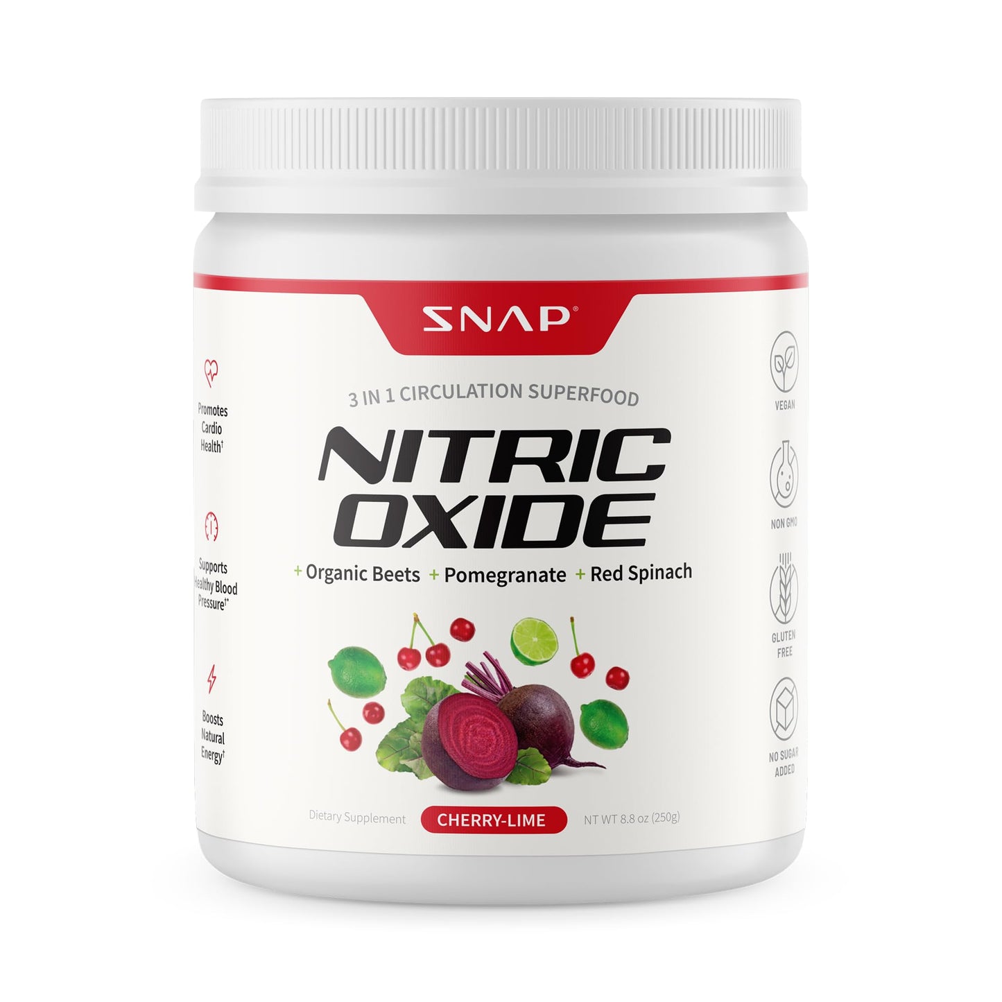 Snap Supplements Organic Beet Root Powder Nitric Oxide Supplement with Pomegranate & Red Spinach, Cherry Lime, 8.8 Ounce