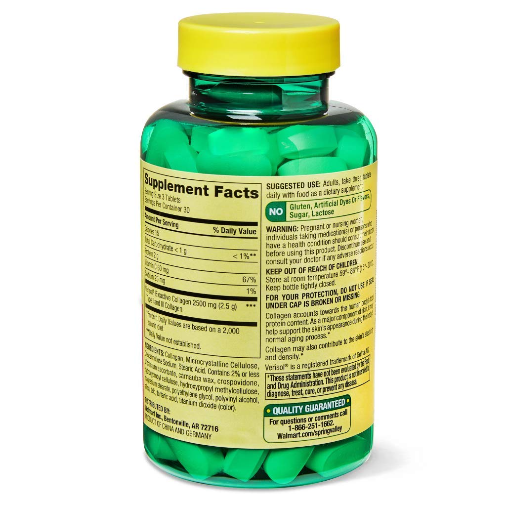 Spring Valley Highly Absorbable Collagen + VIT C Tablets 90 Count