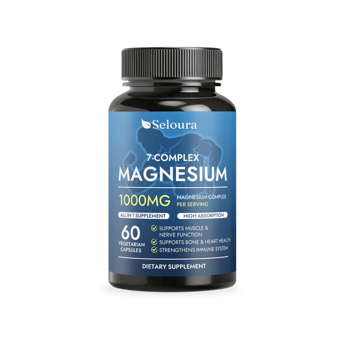 Optikind Seloura Magnesium 7 Complex – Muscle & Energy Support Supplement, Capsules, 60 Count