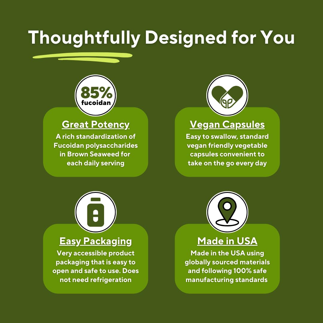 Vitapia Pure Fucoidan 85% Brown Seaweed Extract for Immune, Strong Cellular Health, Digestive Support - 1000mg Fucoidan Per Serving - 120 Veggie Capsules
