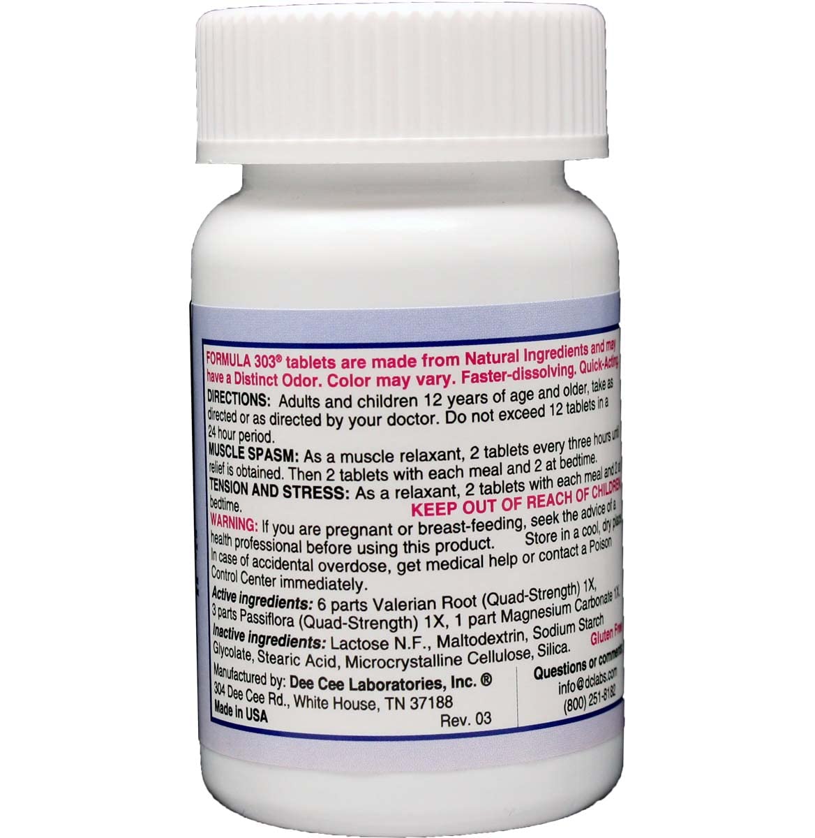 Dee Cee Laboratories Formula 303 Maximum Strength Tablets, 90 Tablets