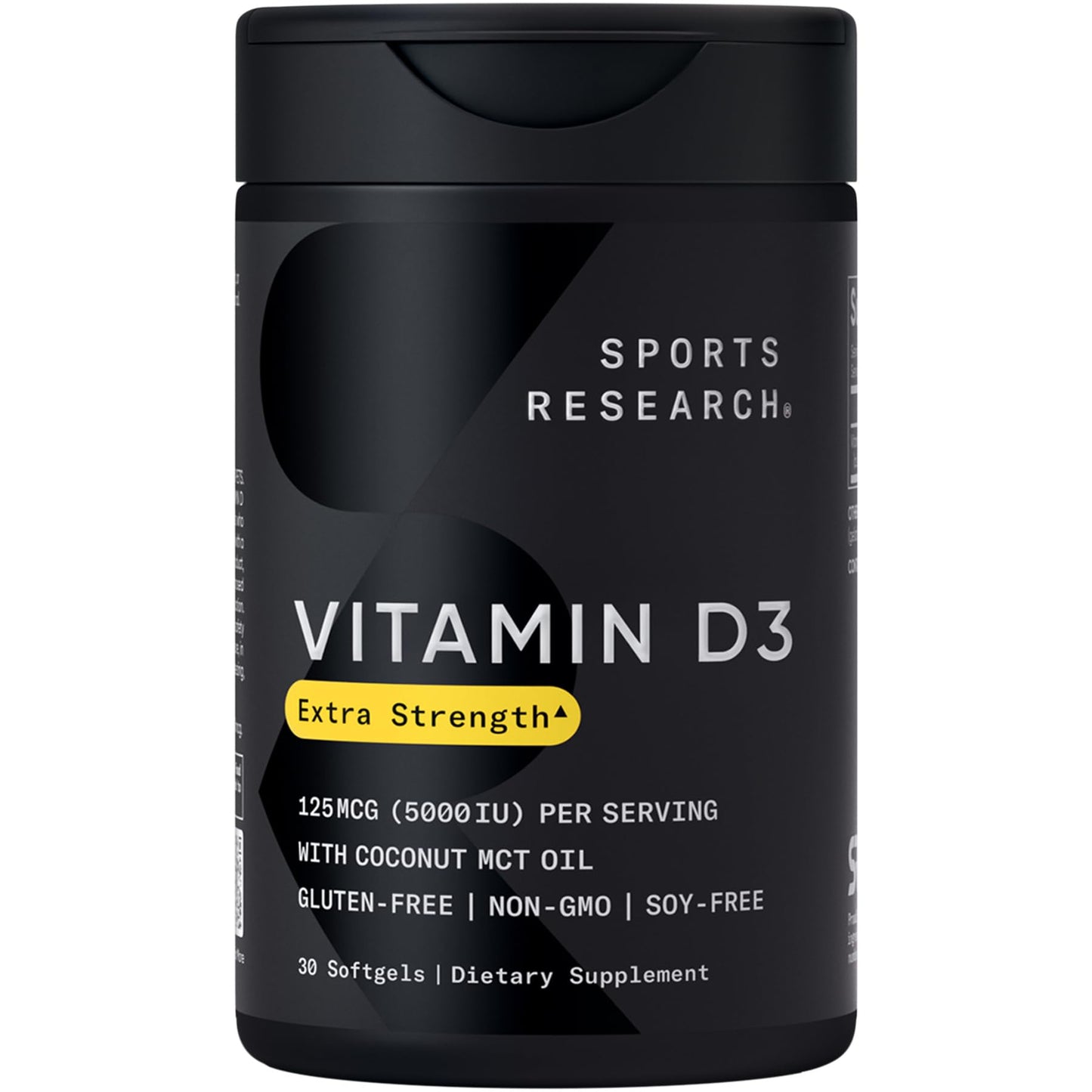 Sports Research Vitamin D3 5000 IU with Coconut MCT Oil Softgels, 30 Count
