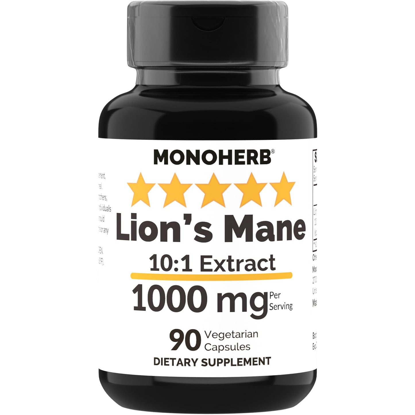 MONOHERB Lion’s Mane Mushroom Extract 1000 mg Capsules, 90 Count