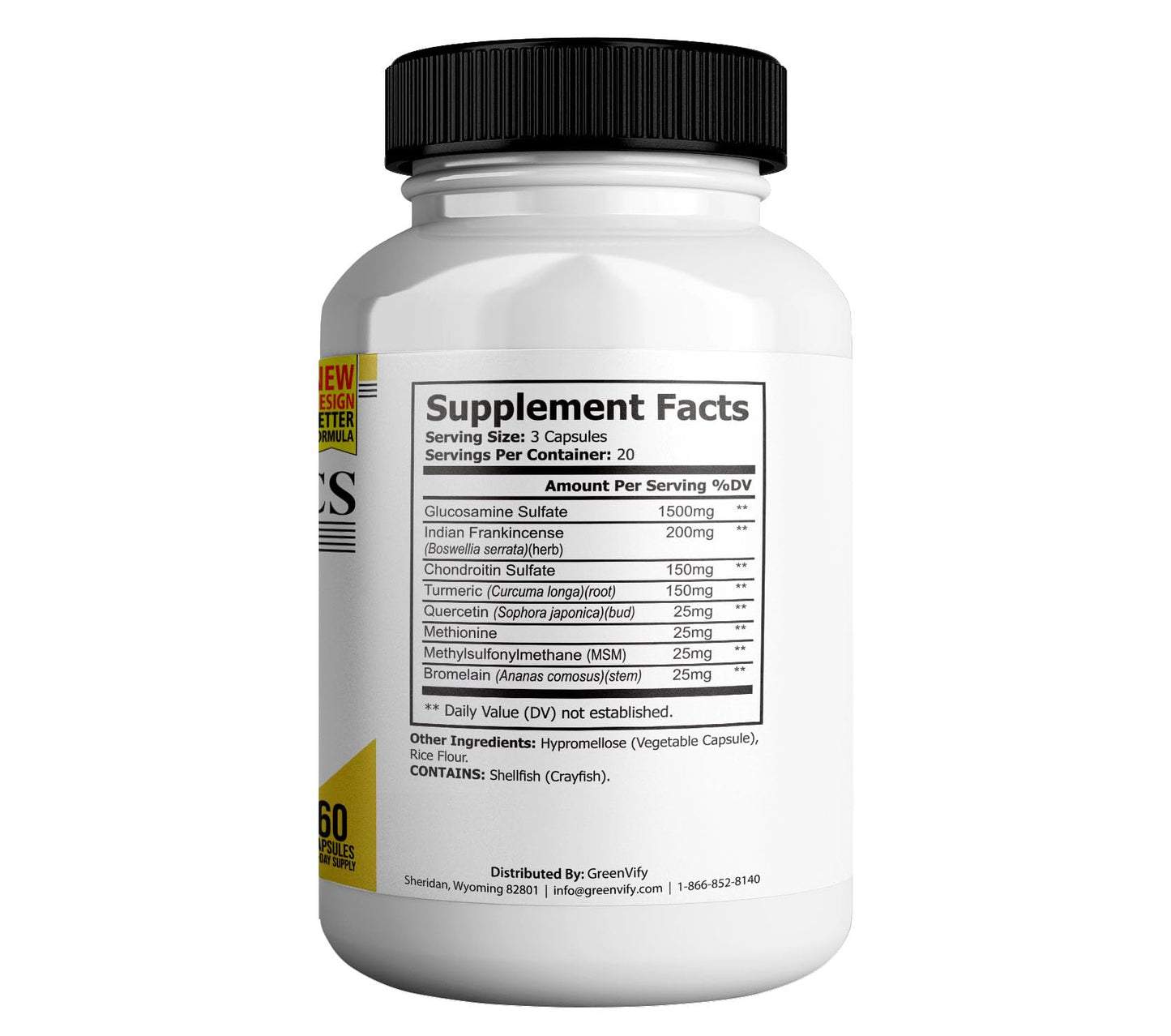 GREENVIFY Bodi Dynamics Gold Max Joint Genie Extra Strength Joint Support Supplement 1500mg Glucosamine Capsules 180