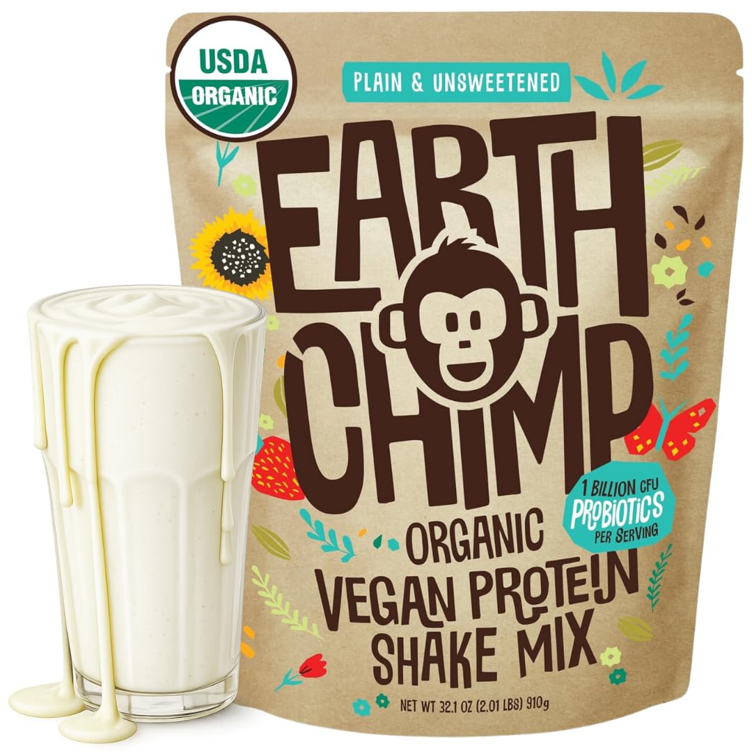 EarthChimp Organic Vegan Protein Powder with Probiotics, 32 oz