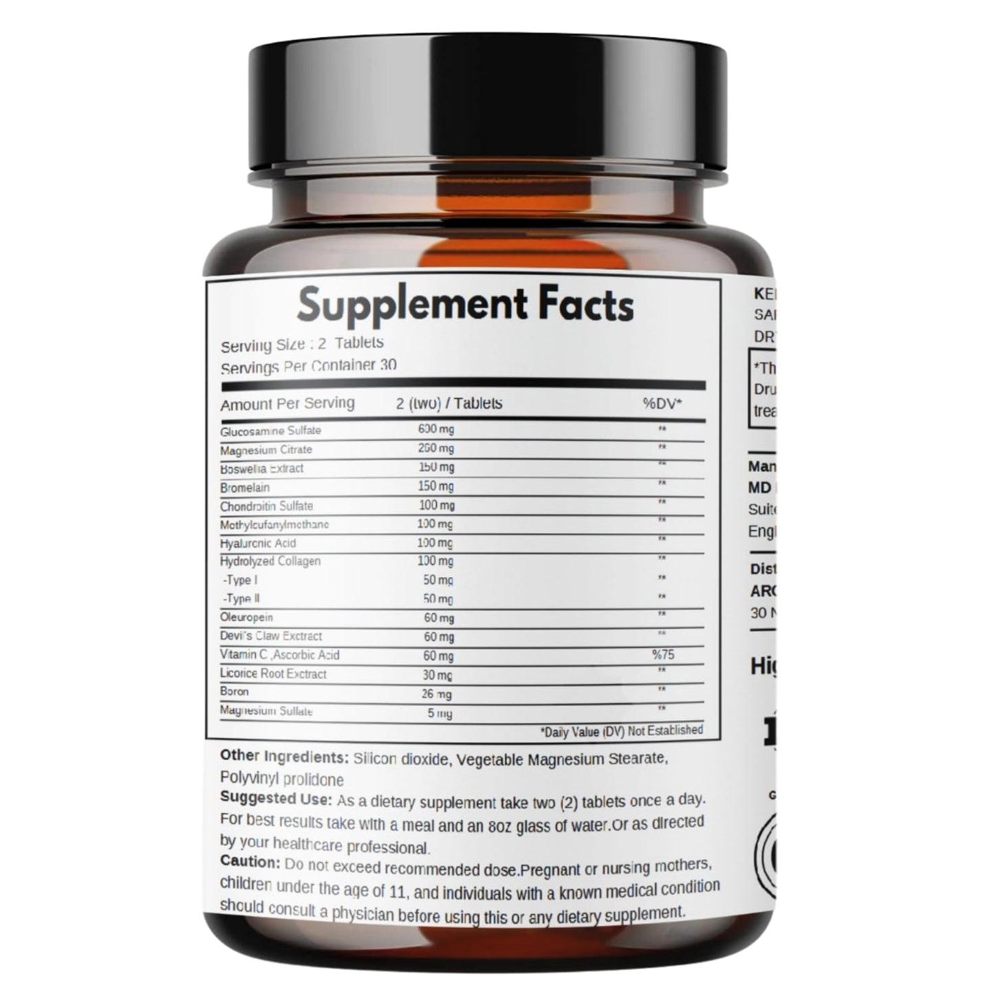 Aromel Glucosamine Chondroitin Turmeric MSM Joint Support Tablets, 60 Count