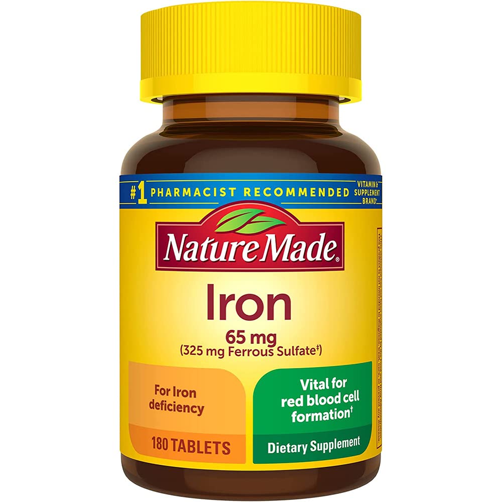 Nature Made Iron 65 mg (325 mg Ferrous Sulfate) Tablets, Dietary Supplement for Red Blood Cell Support, 180 Tablets