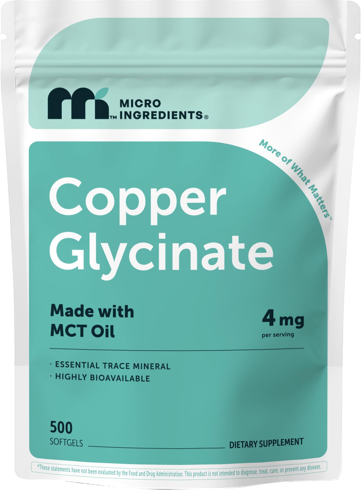 Micro Ingredients Copper Glycinate with MCT Oil Softgels 500 Count
