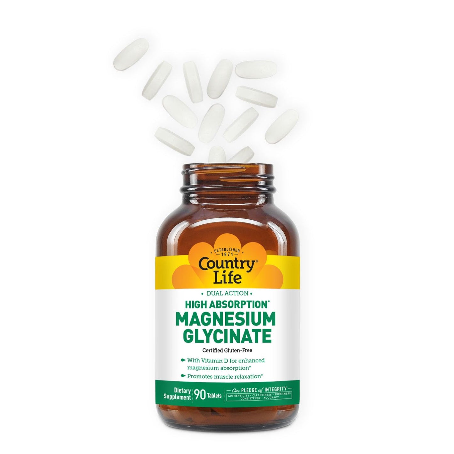 Country Life Magnesium Glycinate 350 mg with Vitamin D3 Tablets, 90 Count