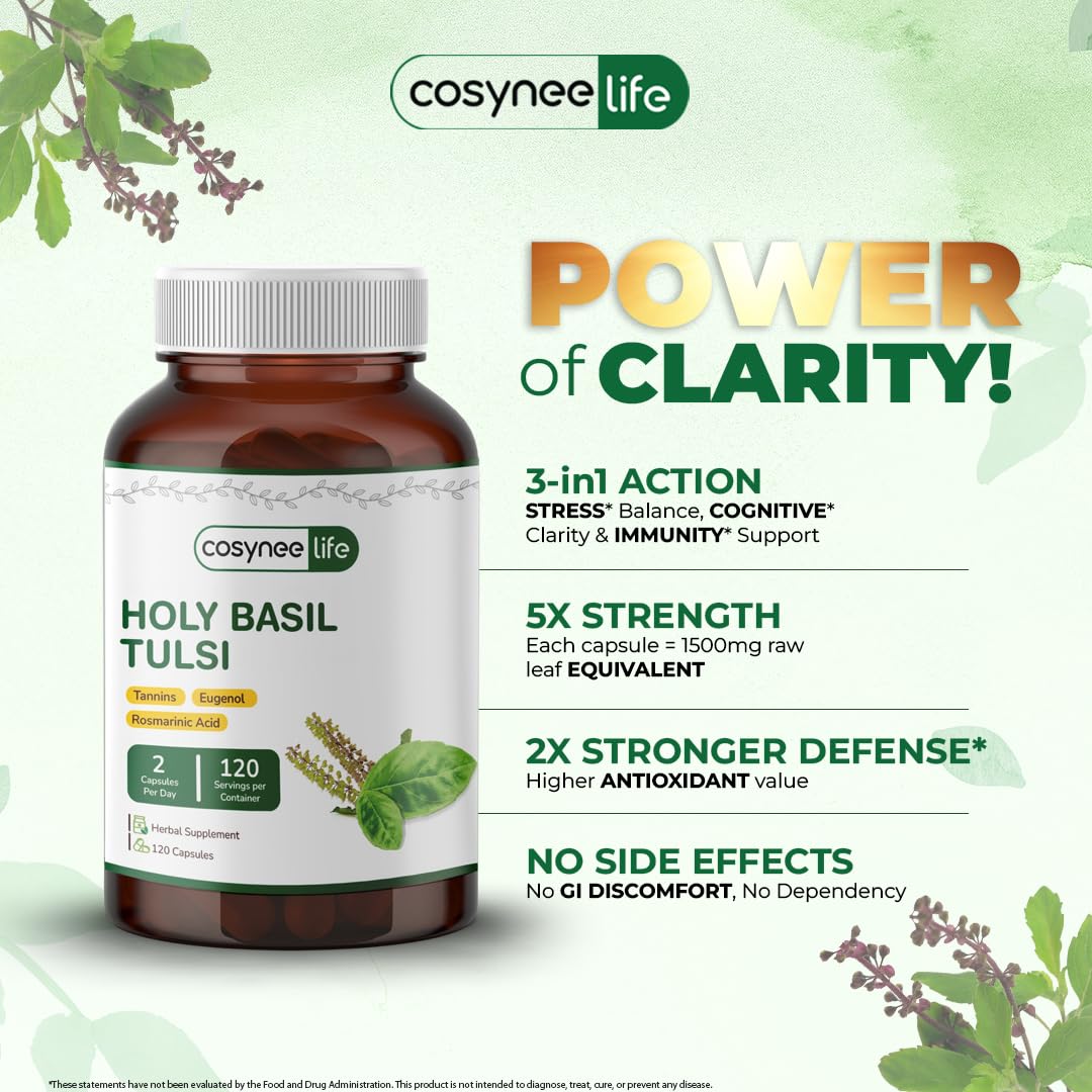 Cosynee Life Holy Basil Tulsi Extract 300mg Capsules 120 Count