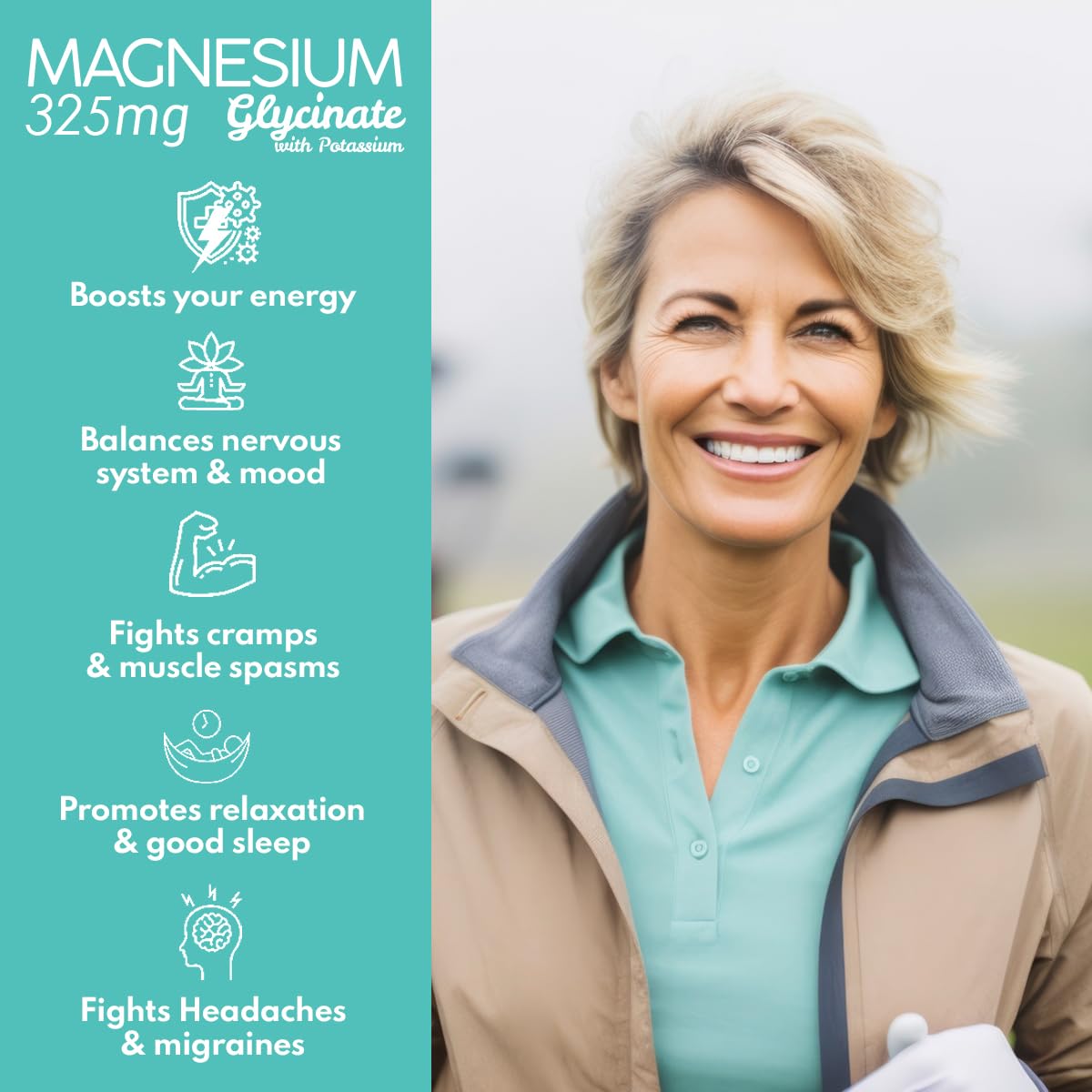VAL Magnesium Glycinate 325mg with B6 & Potassium Tablet, 90 Tablets