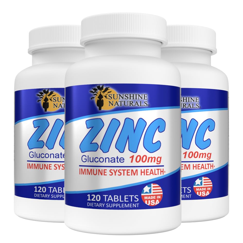 Sunshine Naturals Zinc Gluconate Mineral Supplement Tablet, 360 Tablets