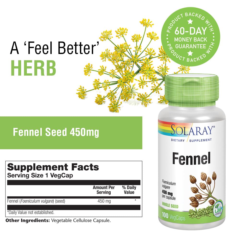 SOLARAY Fennel Seed 450mg Capsules, 100 VegCaps