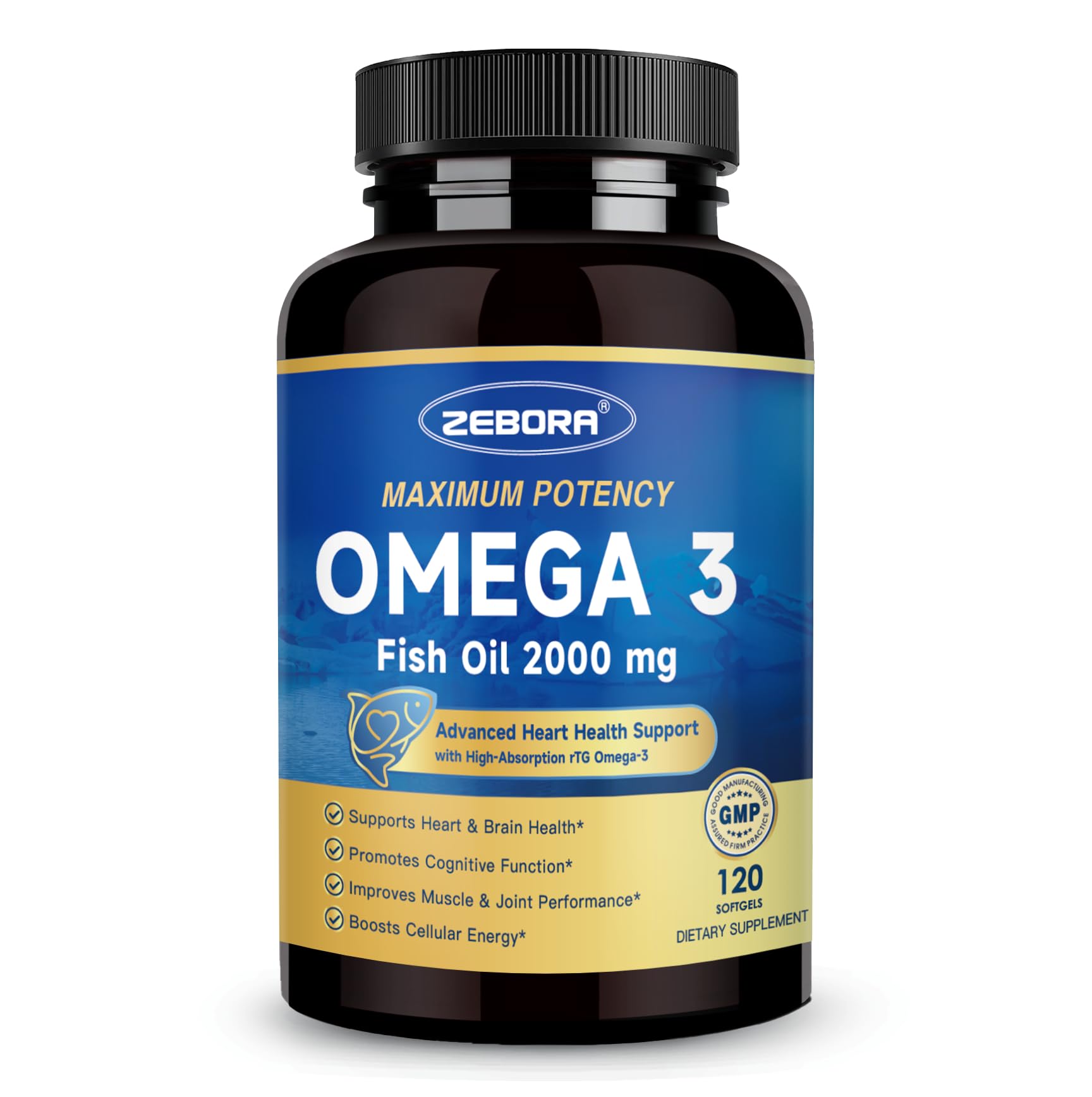 ZEBORA Omega-3 Fish Oil 2000mg Softgels, 120 Count