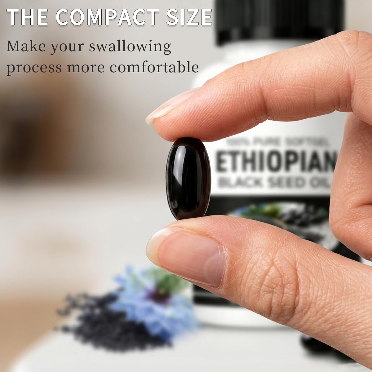 tebazoew Ethiopian Black Seed Oil Capsules 4.64% Thymoquinone, Immune Support & Digestion & Energy Booster, Non-GMO, Gluten-Free, 1 Count