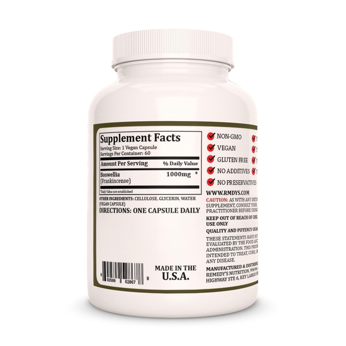 Remedy’s Nutrition Frankincense (Boswellia Serrata) Extract Powder 1,000 mg Capsules, 60 Capsules