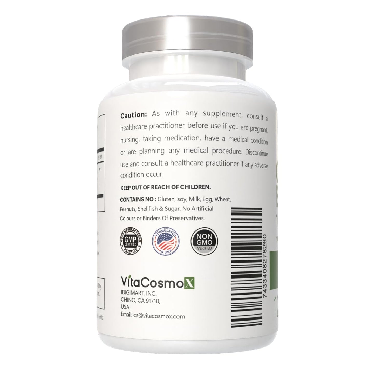 VitaCosmoX Citrus Bergamot Extract 1000mg Capsules, 120 Count