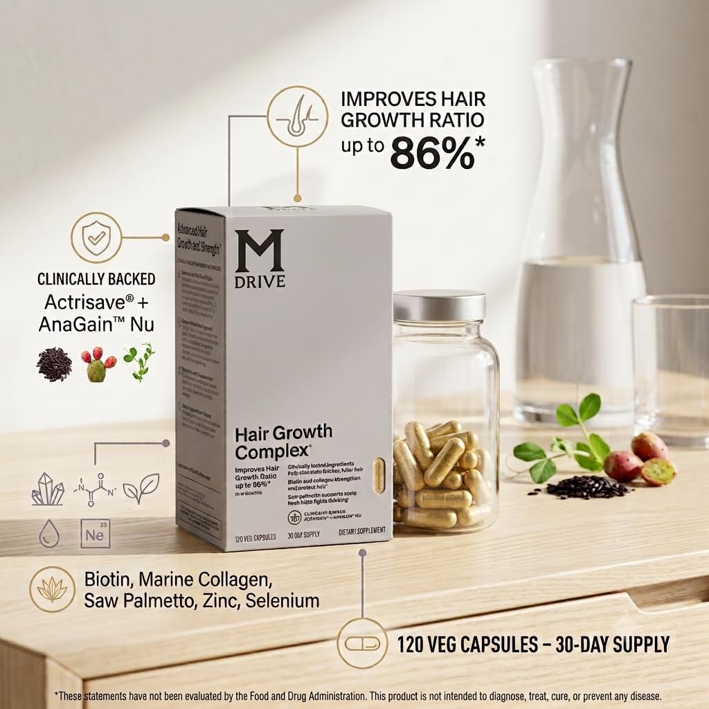 Mdrive Men's Hair Growth Complex Biotin Saw Palmetto Capsules, 120 Count