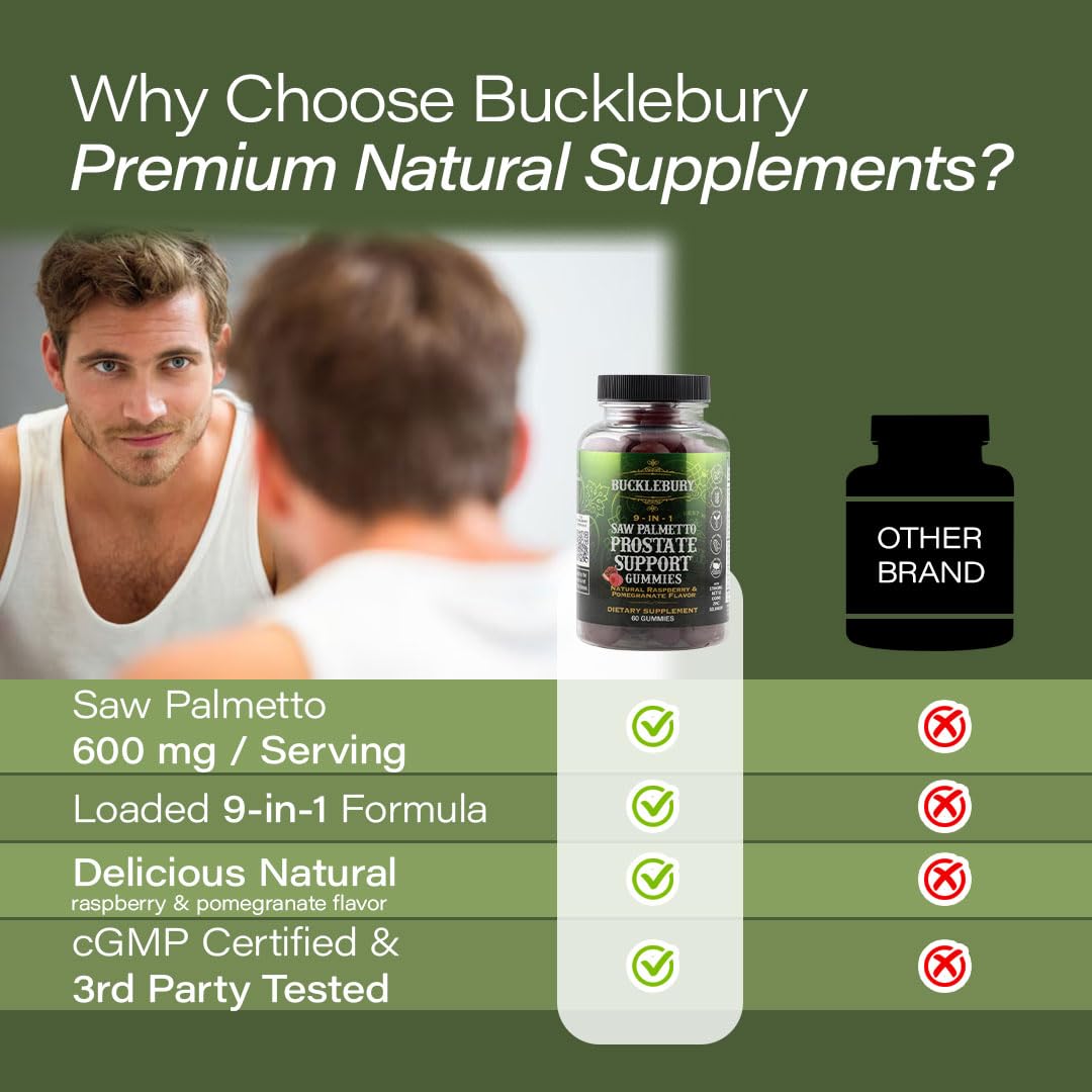 BUCKLEBURY 9-in-1 Natural Saw Palmetto Gummies, 60 Count