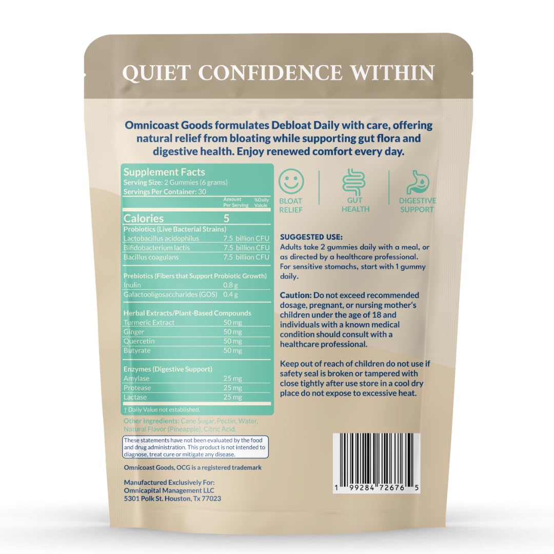 OMNICOAST GOODS Debloat Daily 3-in-1 Prebiotic, Probiotic & Digestive Enzyme Gummies, 2 Pack