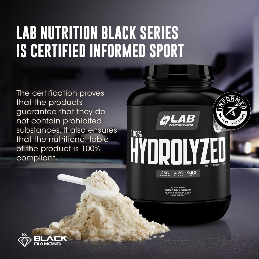 LAB NUTRITION 100% Hydrolyzed Whey Protein Isolate Powder Vanilla Flavor, 80 Servings
